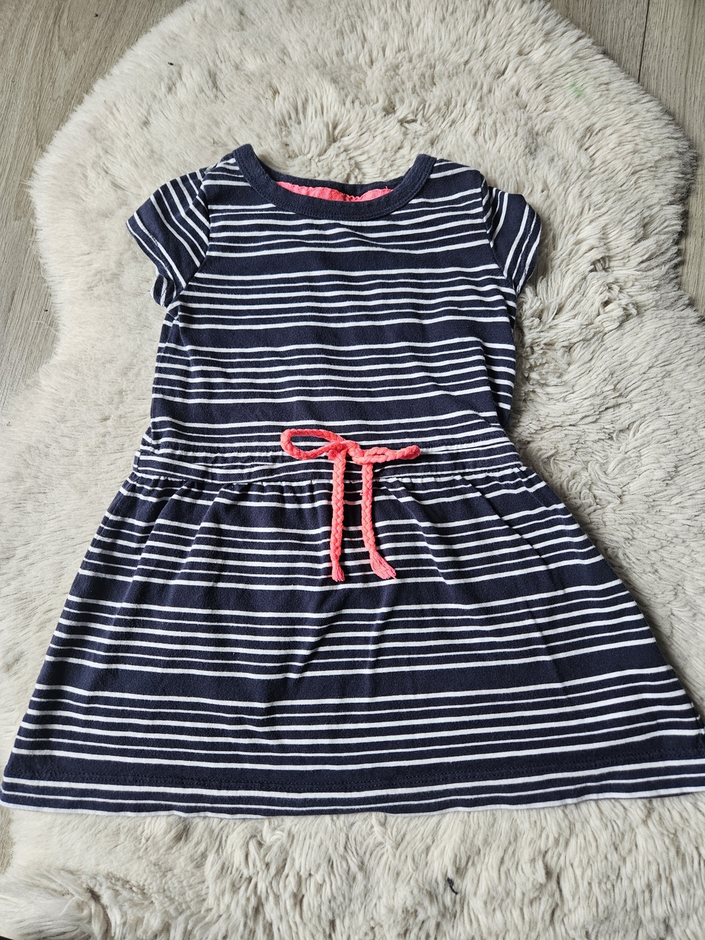 OshKosh B’gosh Toddler Girls Navy & White Striped Cotton Dress with Pink Bow🩷